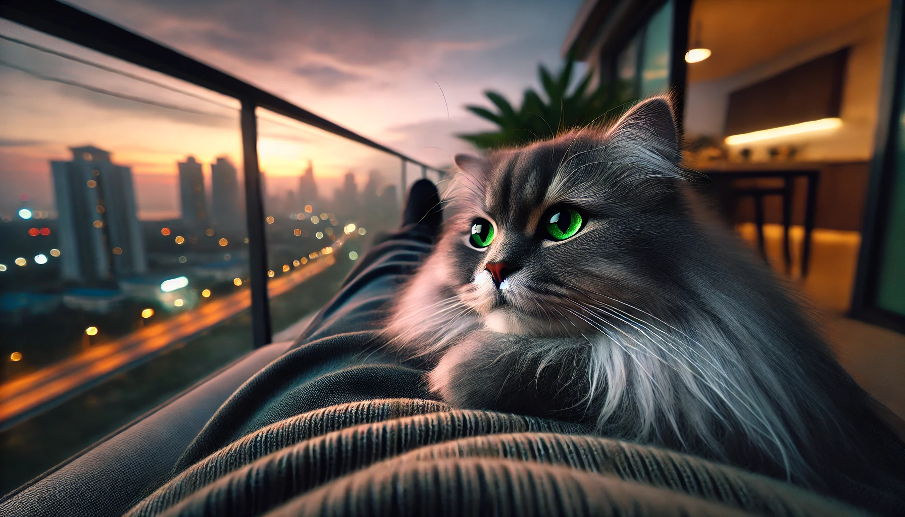 گربه نشسته بر روی صاحبش